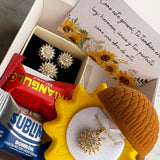 Box Premium Girasol: Set 4 en 1 Collar + Aretes  + Pulsera + Anillo Girasol Giratorio + Sorpresa