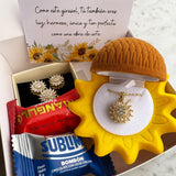 Box Premium Girasol: Set 4 en 1 Collar + Aretes  + Pulsera + Anillo Girasol Giratorio + Sorpresa