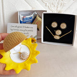 Box Premium Girasol: Set 4 en 1 Collar + Aretes  + Pulsera + Anillo Girasol Giratorio + Sorpresa